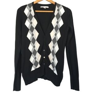 Old Navy Black Argyle Cotton Blend Knit‎ Button Front Cardigan Sweater Size M